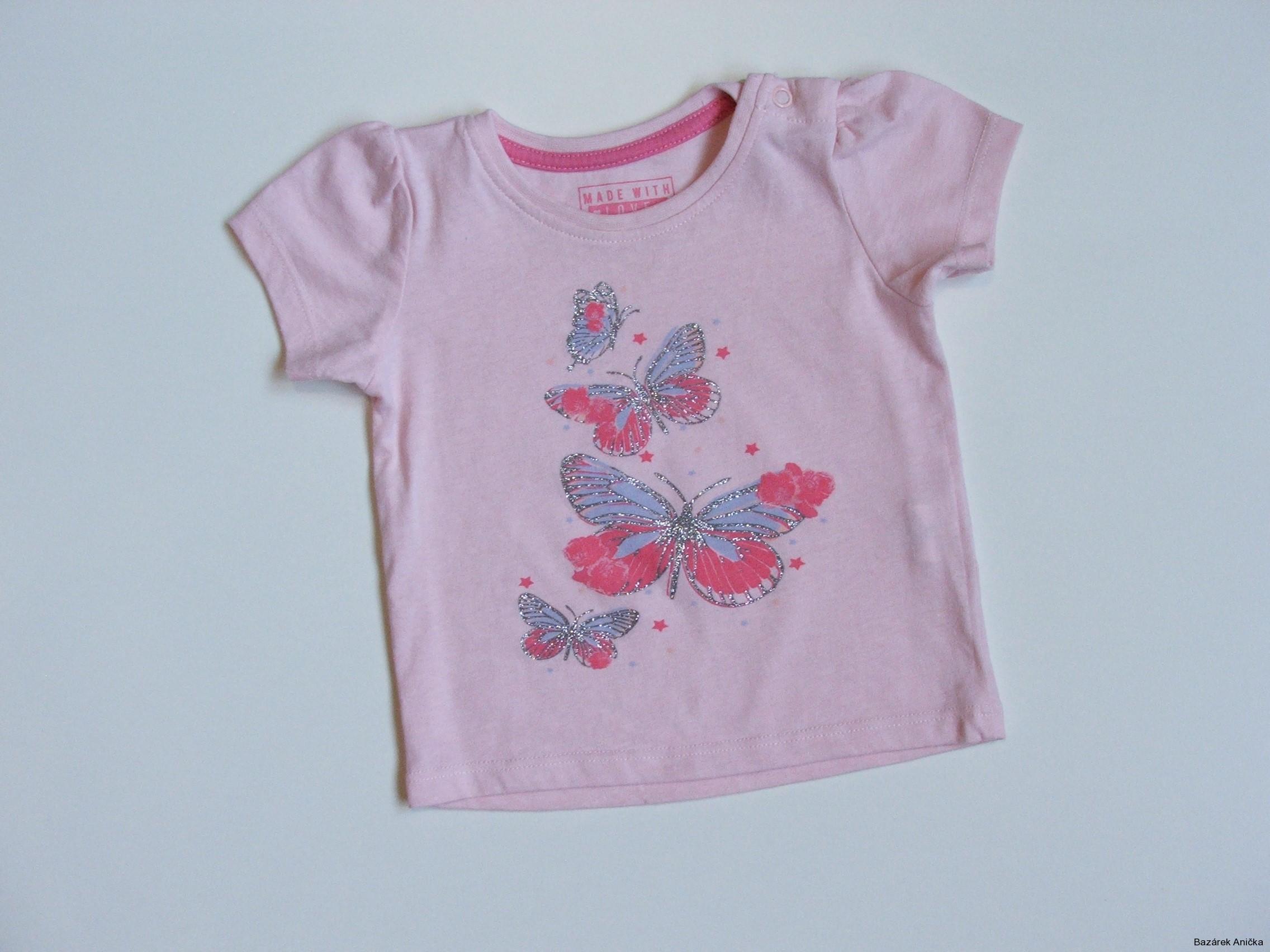 Růžové triko s motýlky vel. 74, zn. PRIMARK